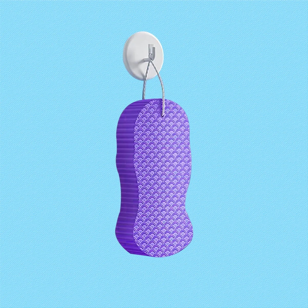 White 3D bath sponge with fish scale pattern for gentle body exfoliation