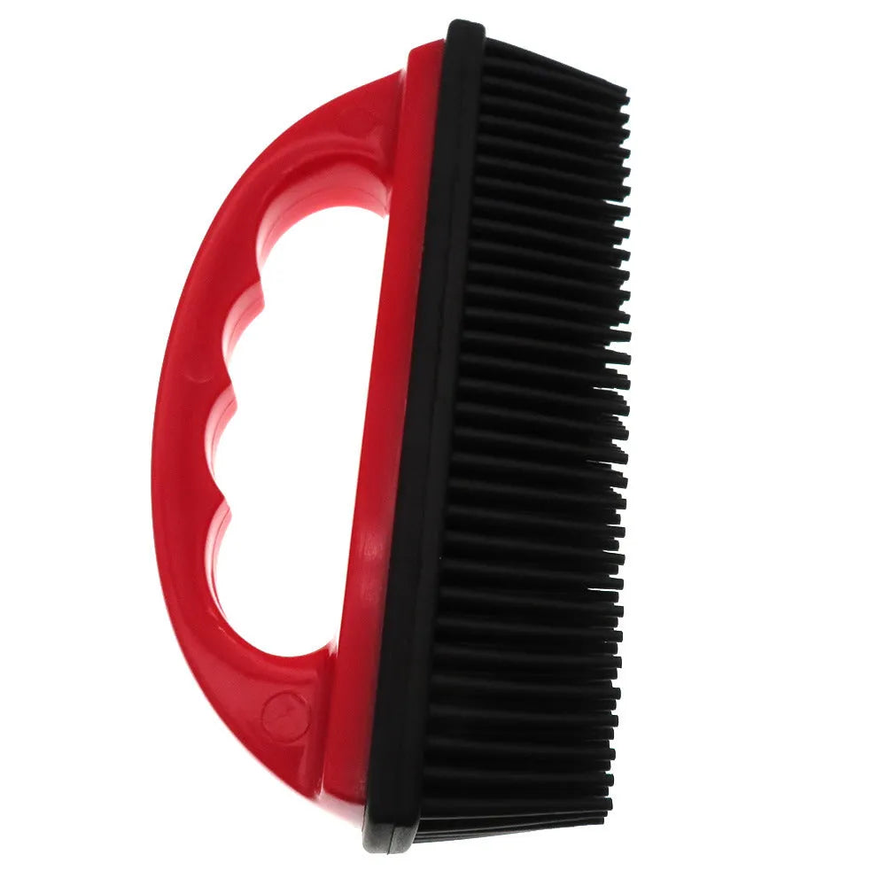 Red silicone pet grooming brush measuring 160x85mm for bath massage and household hair removal