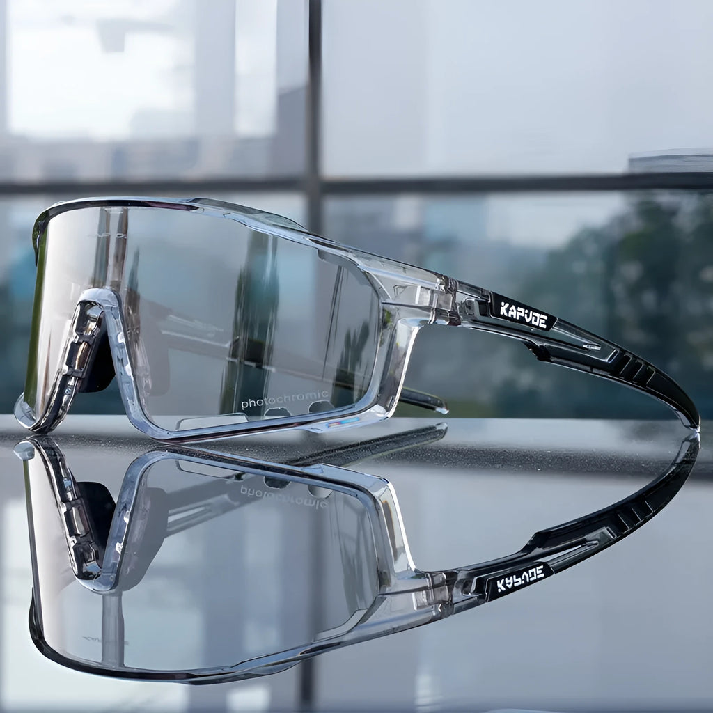 Photochromic cycling sunglasses with a TR90 semi-rimless frame, shown in one of multiple available colours.