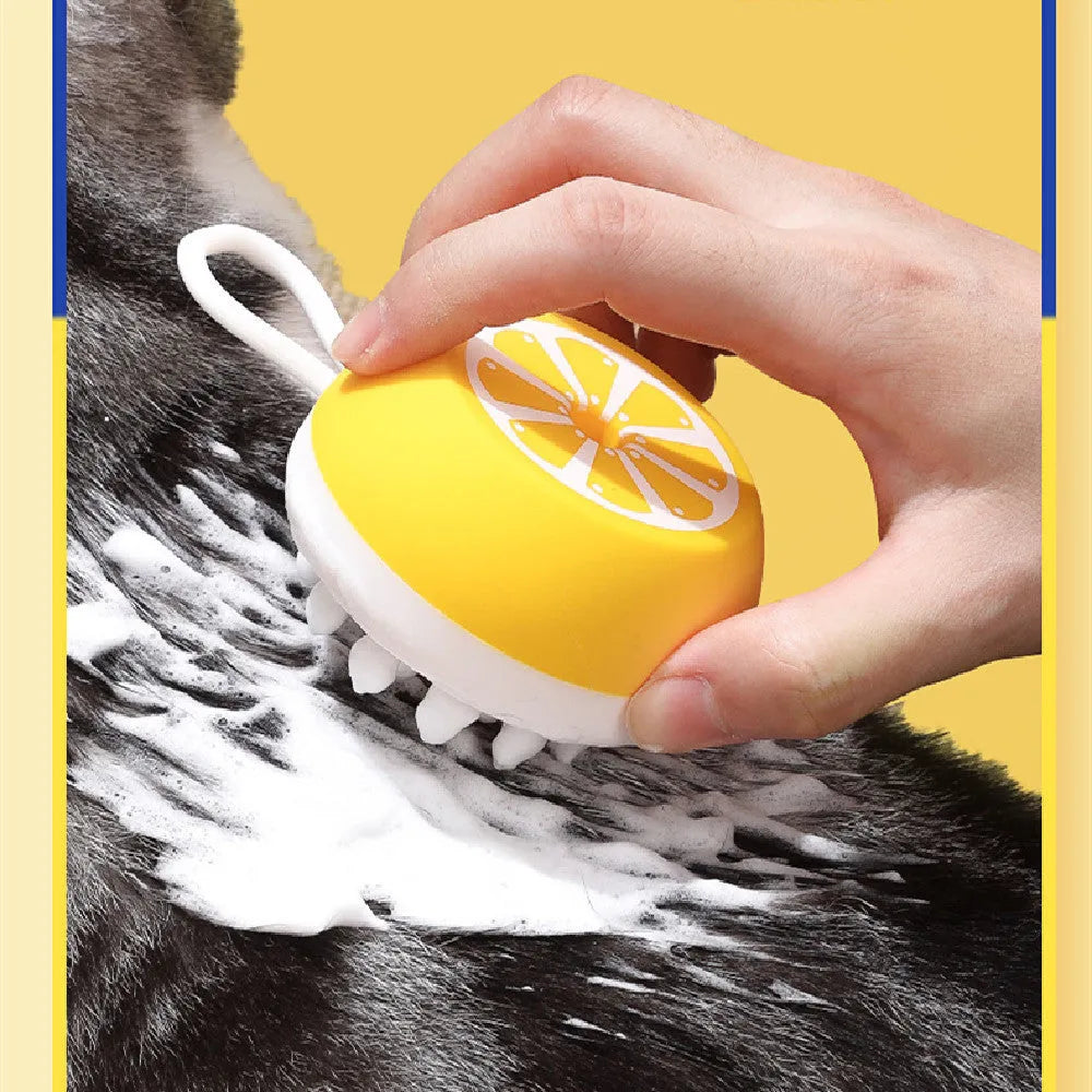 Soft silicone pet bath brush with massage head for dog and cat grooming during washing