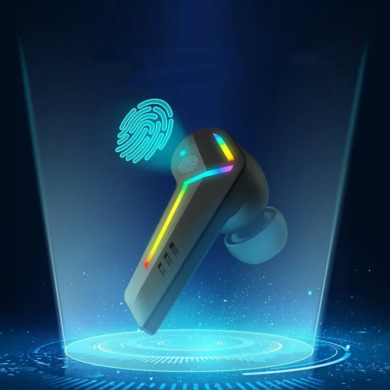 Black TWS Bluetooth earbuds with Jerry chipset for low latency gaming and 15m wireless range