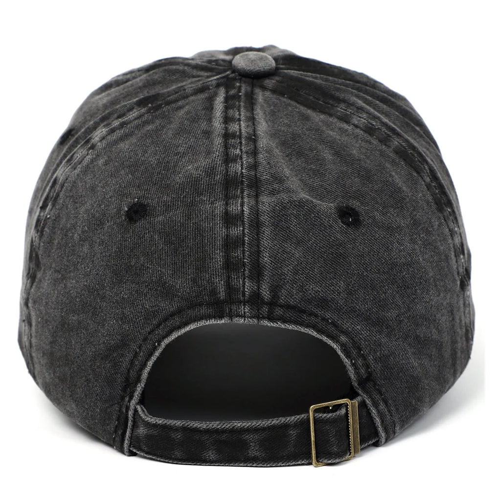 Retro baseball cap with embroidered small love design in soft cotton fabric, adjustable sizing