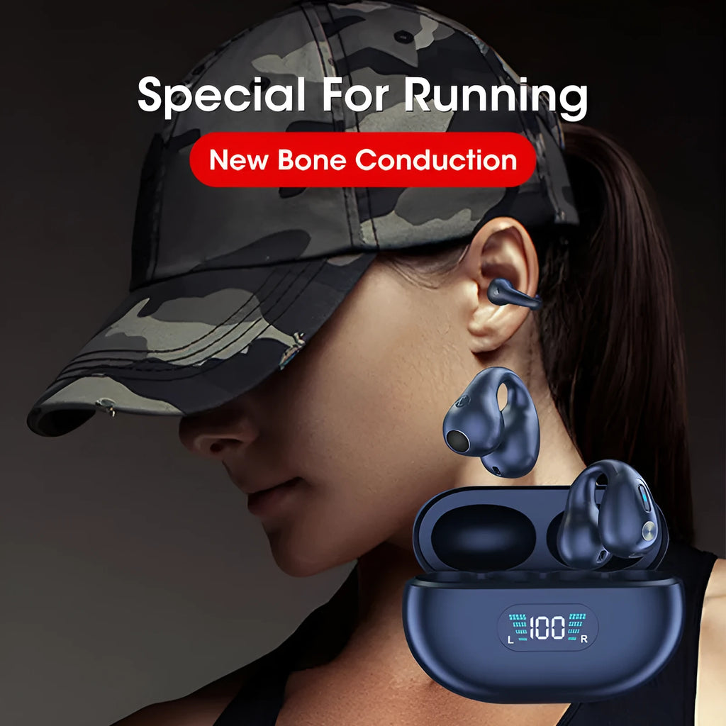 Bone conduction Bluetooth headset clip in black, white or khaki with ear clip design