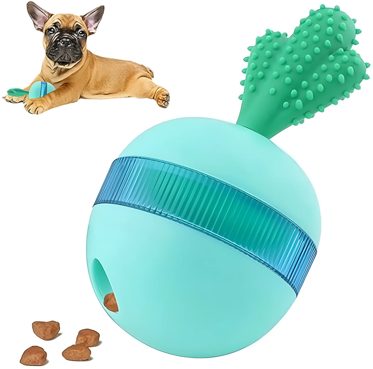 Blue durable rubber treat dispensing tumbler ball dog toy for medium large dogs