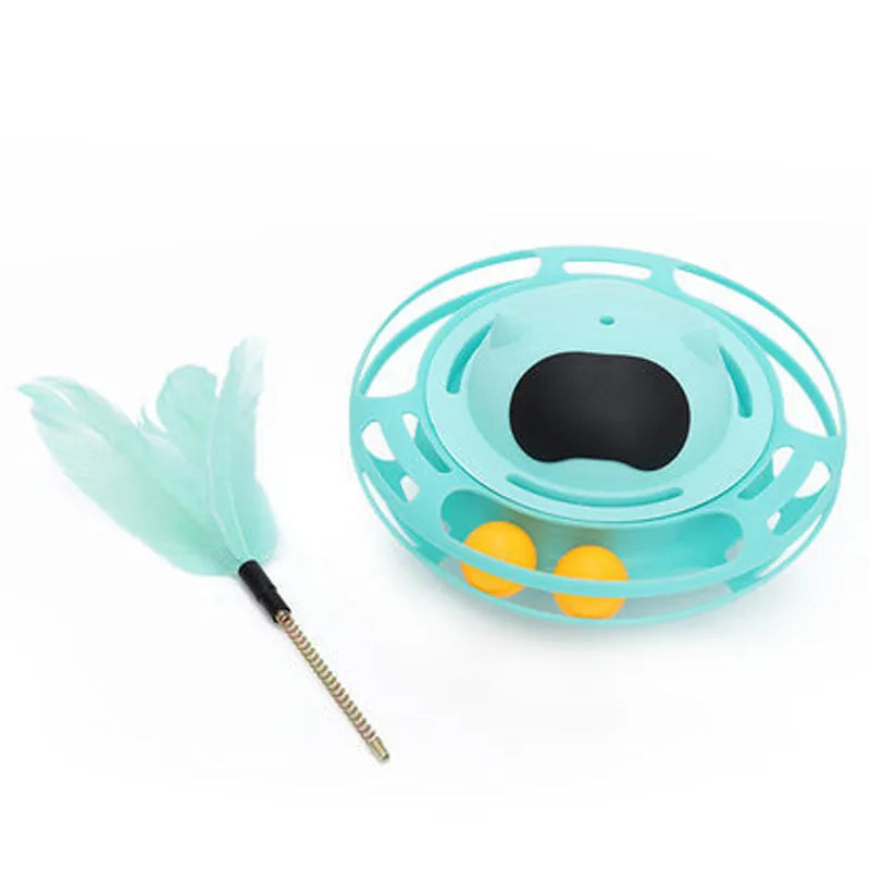 Pink cat tumbler turntable toy with rotating stick on 17 cm diameter platform