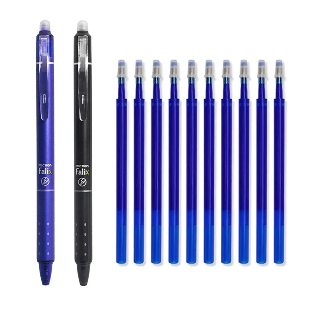 Blue and black Hot erasable 0.5mm push gel pen with plastic body and stainless steel nib