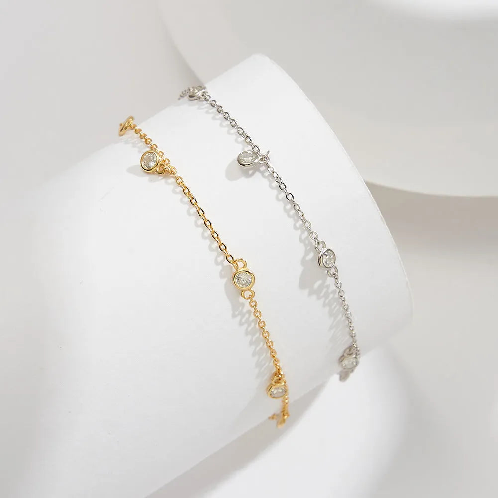Women's silver anklet with geometric pendant in gold or white gold plated finish