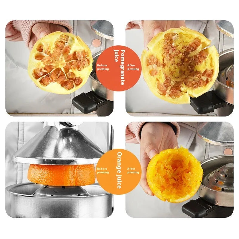 40cm tall black cast iron manual citrus juicer with stainless steel funnel