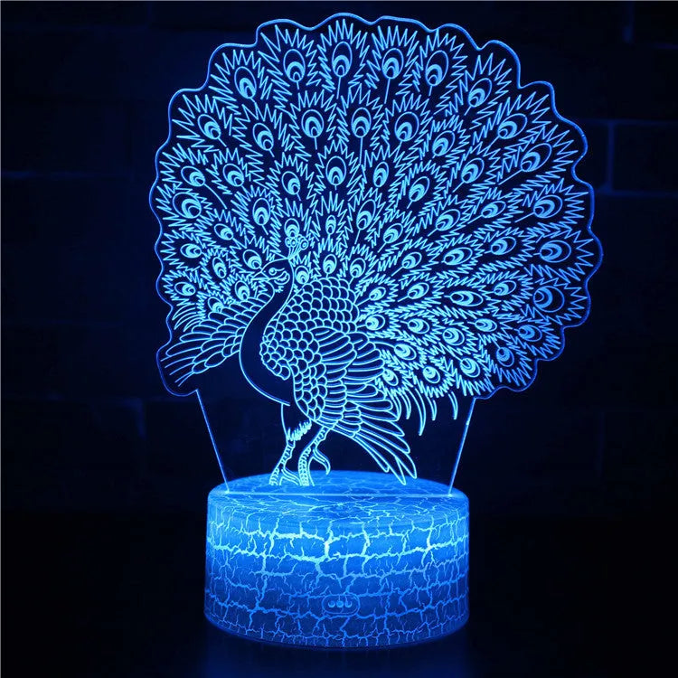 Colourful acrylic 3D USB table lamp with touch control on a small black base