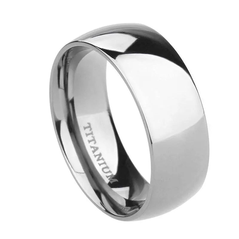Titanium steel silver ring with grinding finish shown in three width options
