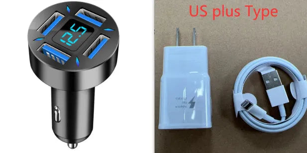 C177 model four-port USB car charger with QC3.0 fast charging and LED light display