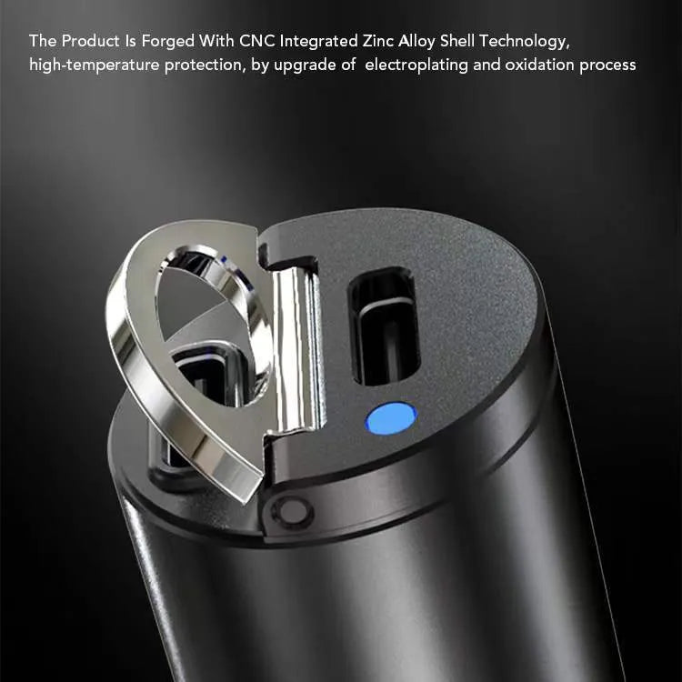 Mini 30W car cigarette lighter charger with zinc alloy housing, compact 45x20.7mm dimensions