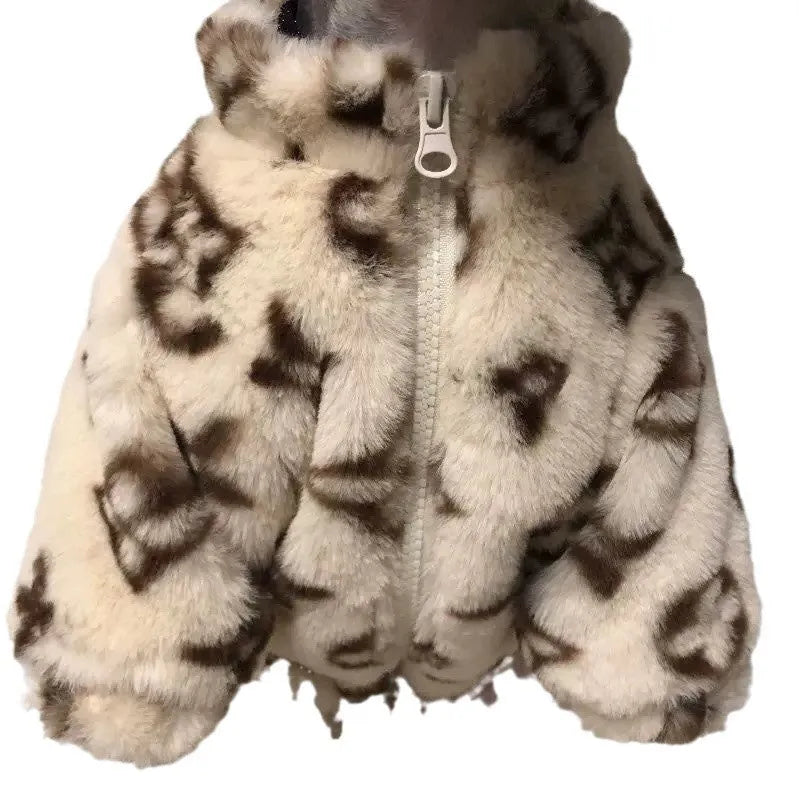 Dog clothes autumn winter smoked fur coat in British style, polyester, sizes XS to XL for 1kg to 8.5kg dogs