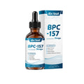 60ml bottle of muscle recovery energy supplement drops with a dropper on a white background