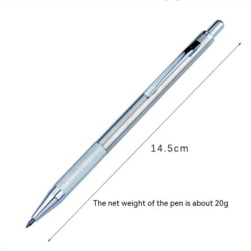 Metal automatic mechanical pencil with multiple lead size options for writing and drawing