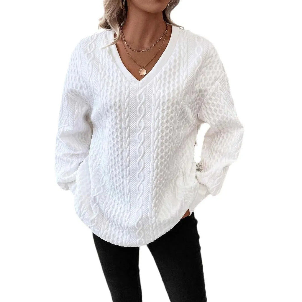Milky white loose fit long sleeve T-shirt with a 3D pattern detail on the front