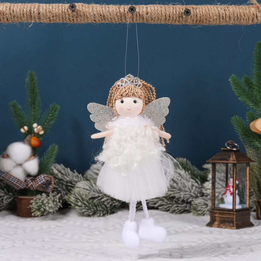 Christmas angel girl cloth pendant for high ponytail hairstyle in white, pink, or khaki