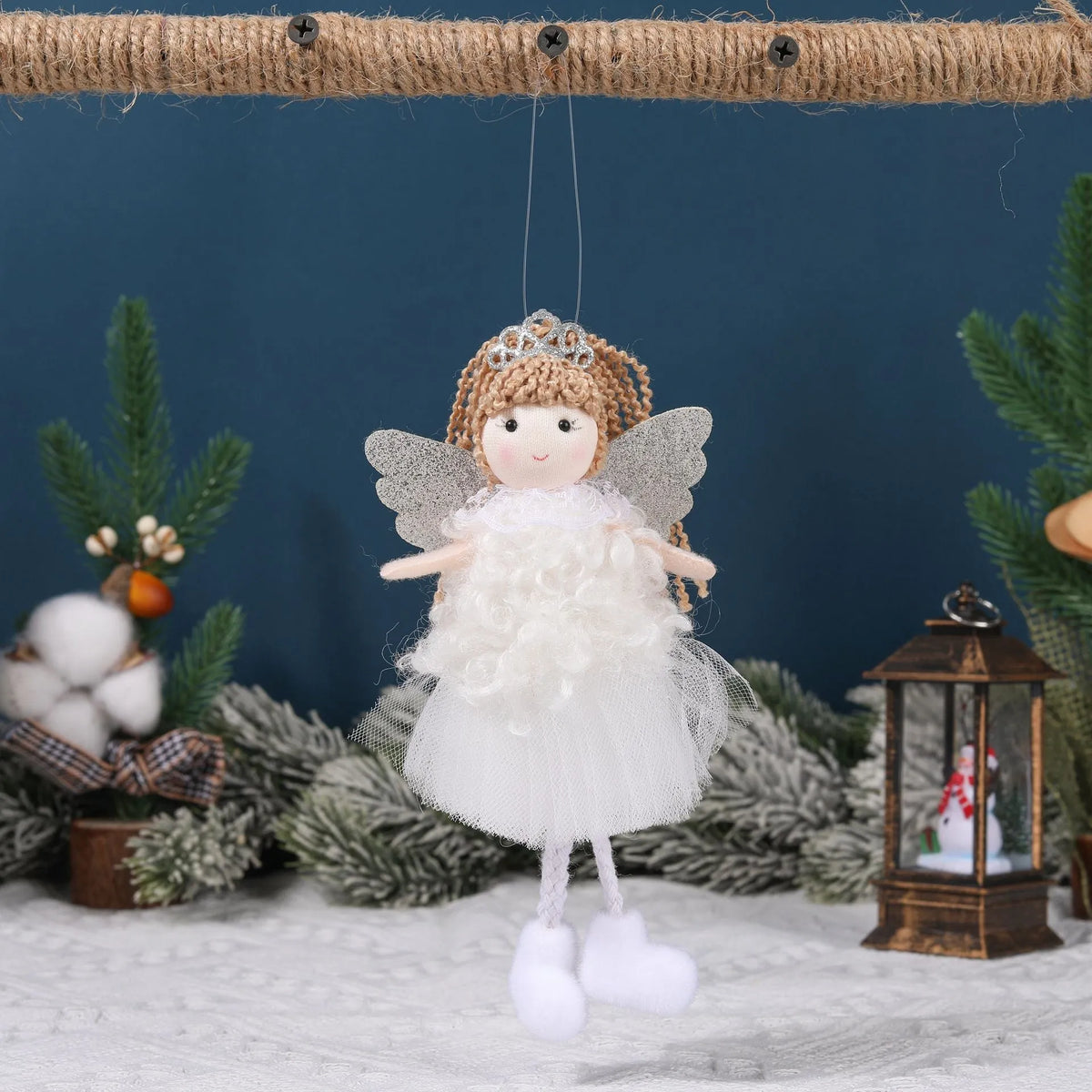 Christmas angel girl cloth pendant for high ponytail hairstyle in white, pink, or khaki