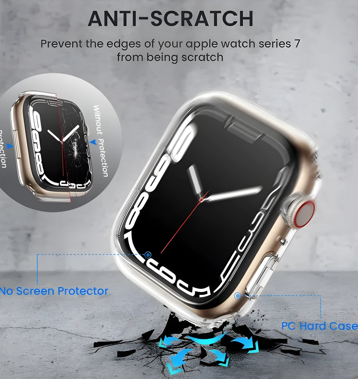 PC tempered film protective case for an Apple Watch in a transparent colour option.