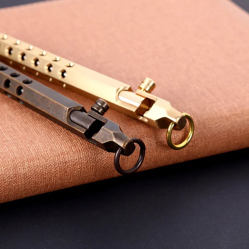 Brass hexagonal bolt roller pen with 6-angle machine pattern and 0.5mm tip