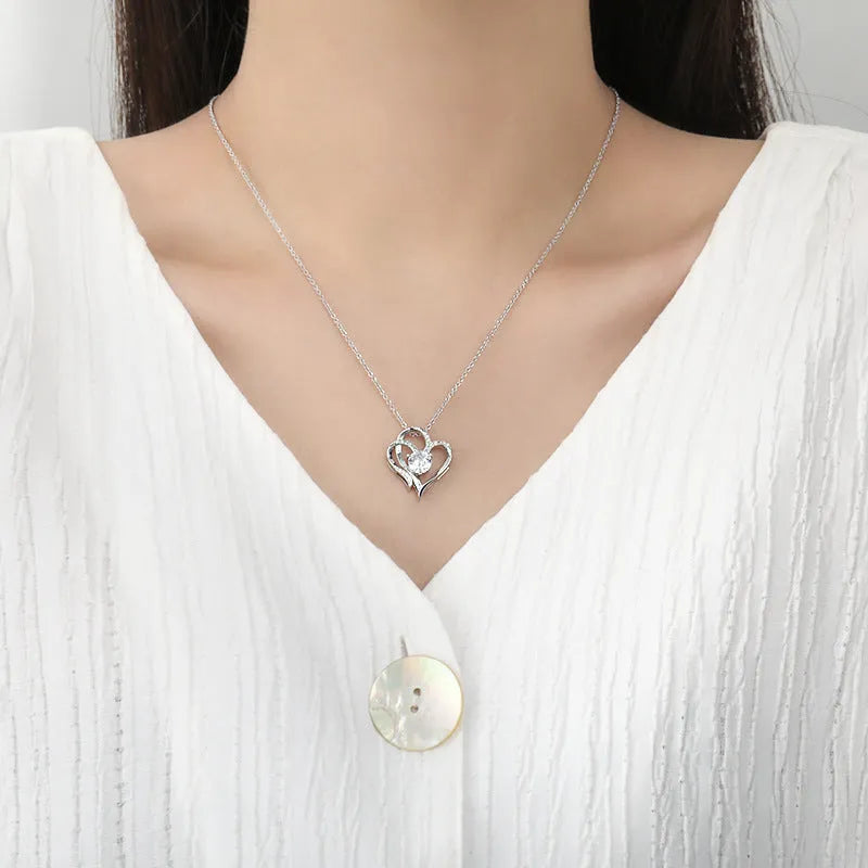 Women's heart-shaped 925 silver necklace in rose gold, gold, or platinum colour
