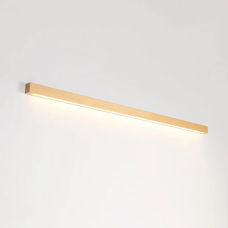 Walnut colour wooden strip wall lamp with LED lighting in minimalist design