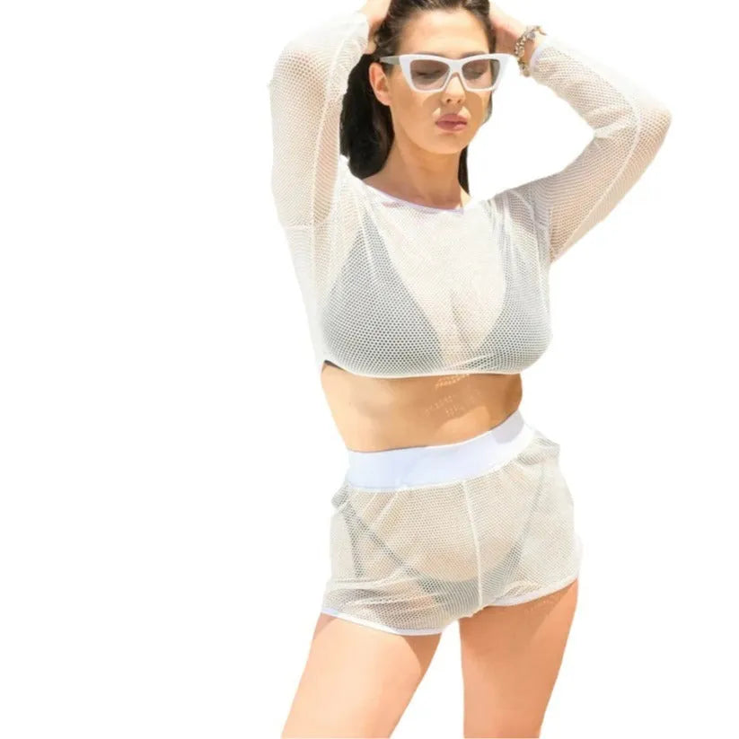 Women's transparent white beach swimsuit with breathable straps and spandex lining