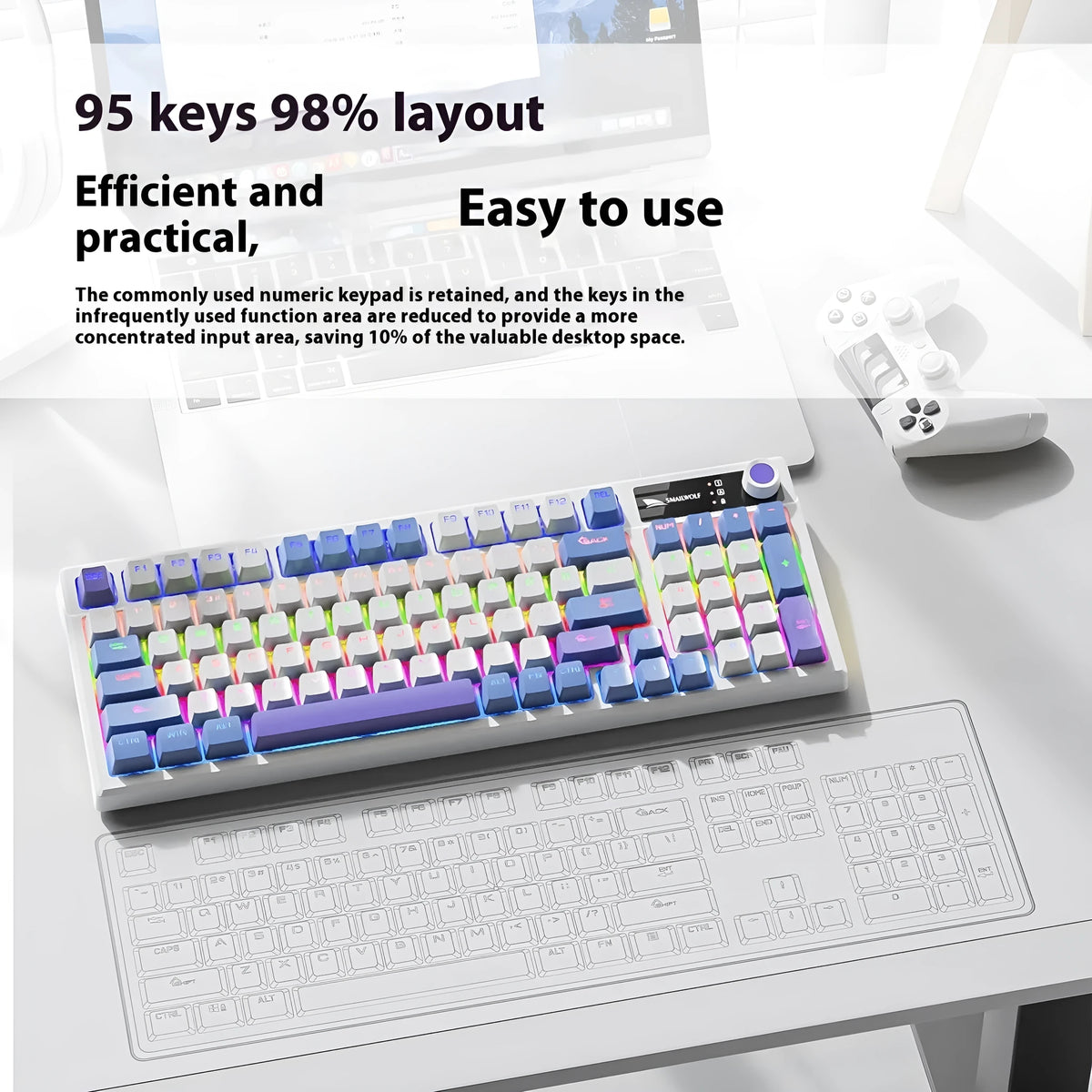 SK15 wired mechanical gaming keyboard with control knob in autumn water blue colour