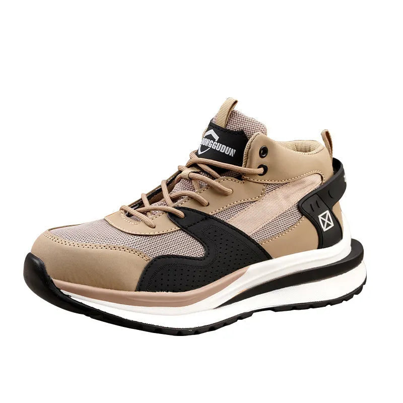Black steel toe cap safety work boot with lace-up front and rubber sole