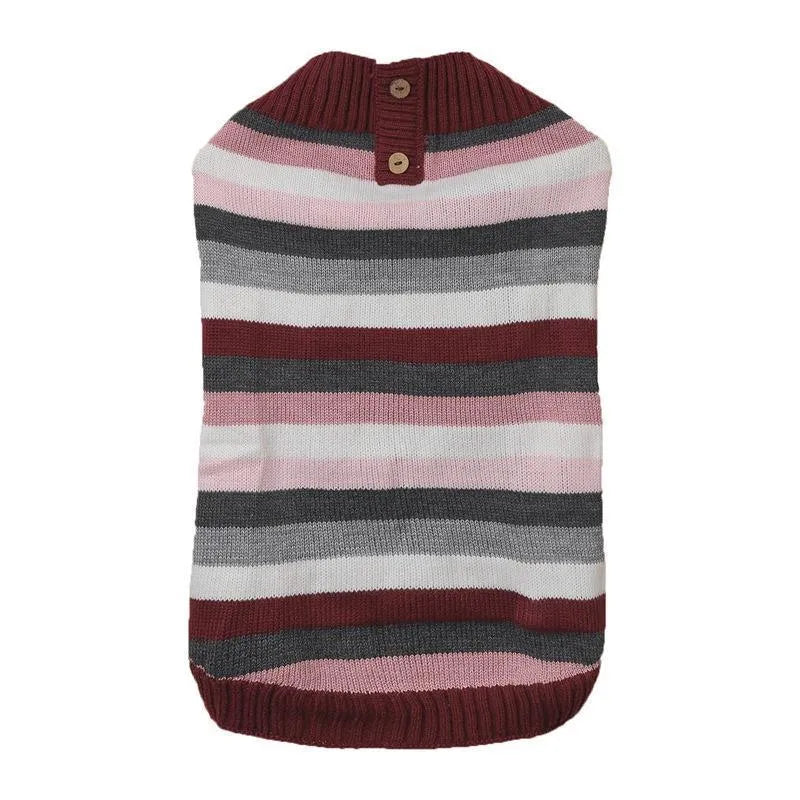Grey dog sweater with horizontal zipper and button pocket for small to medium sized dogs