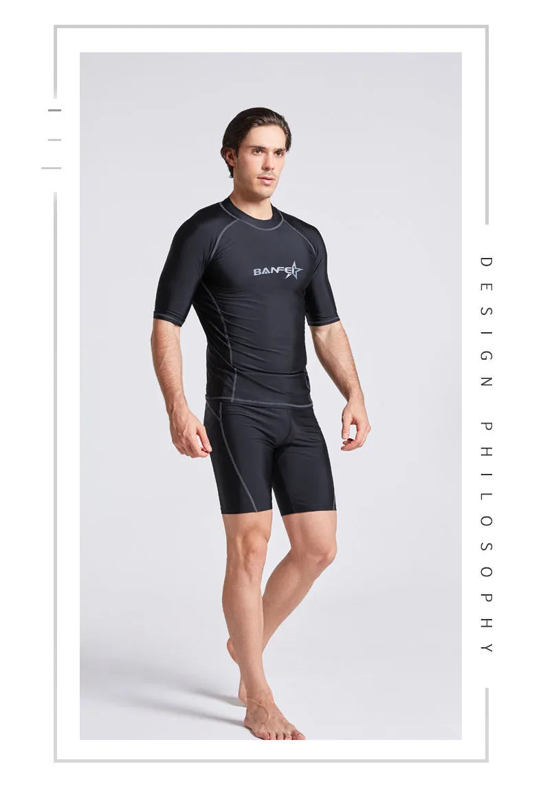 Men's quick-drying half sleeve swimsuit set in nylon for snorkeling and surfing