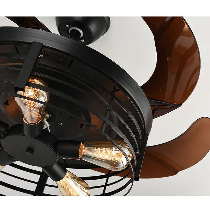 Industrial-style 42-inch ceiling fan lamp with invisible acrylic blades and integrated light shade