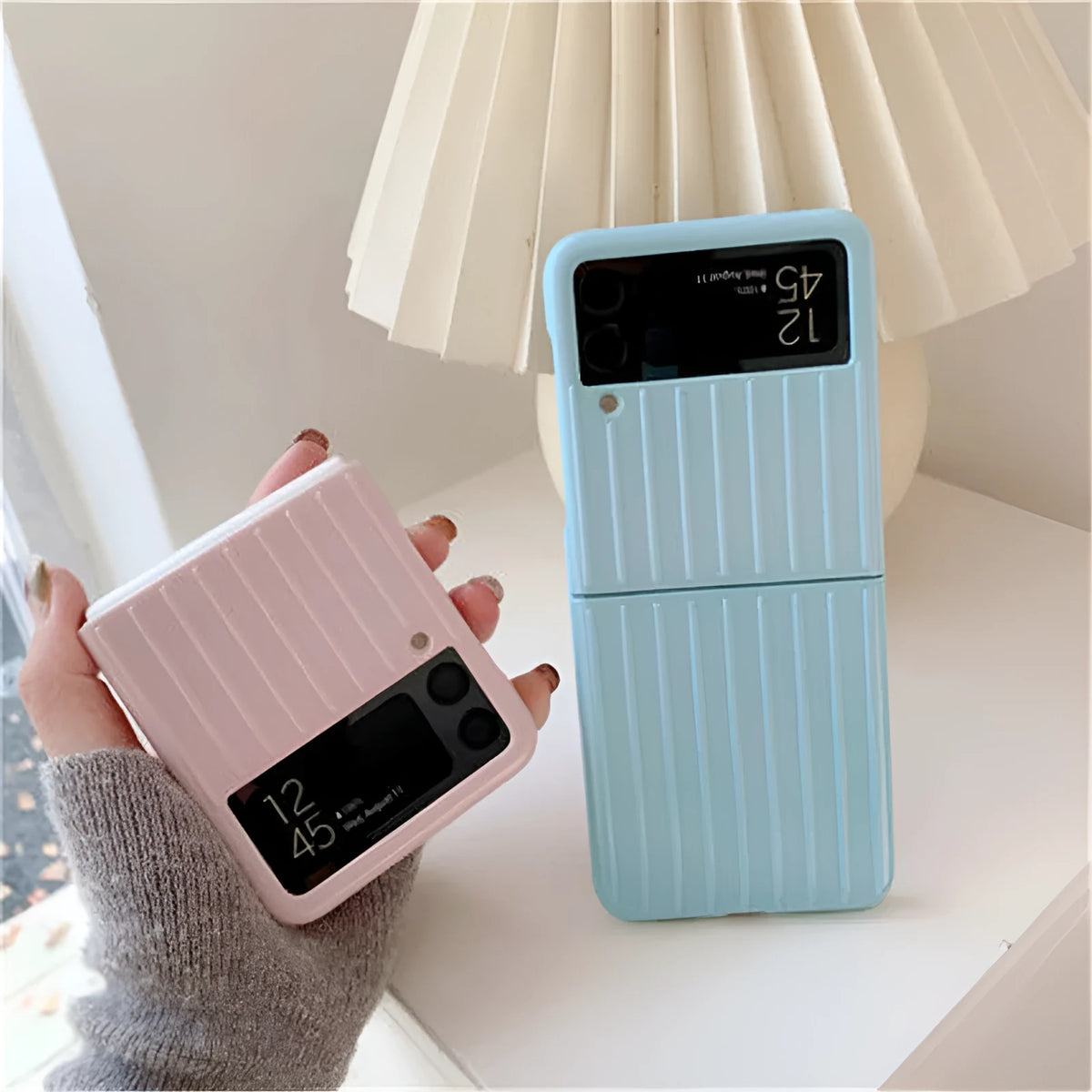 Samsung Z Flip3 flip-style mobile phone case in PC hard shell, shown in multiple colour options.