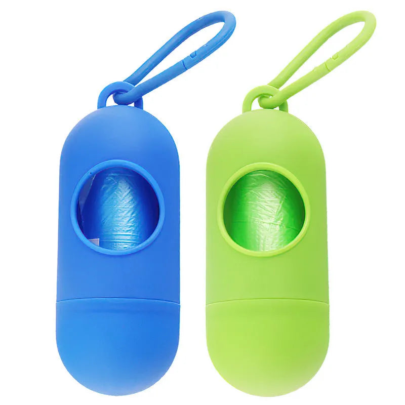 Small rectangular dog poop bag holder with a side hook and Velcro strap base.