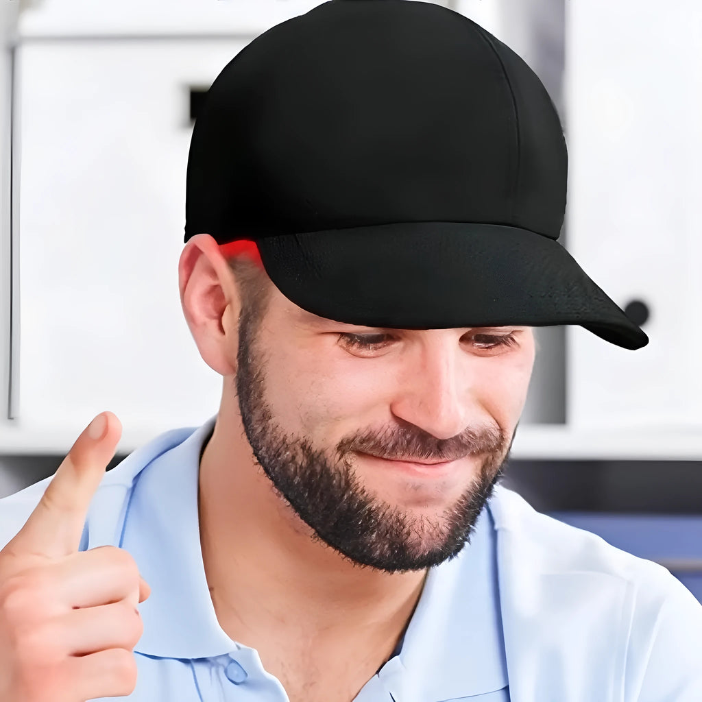 Black infrared duckbill cap with 180 LEDs for hair growth light therapy