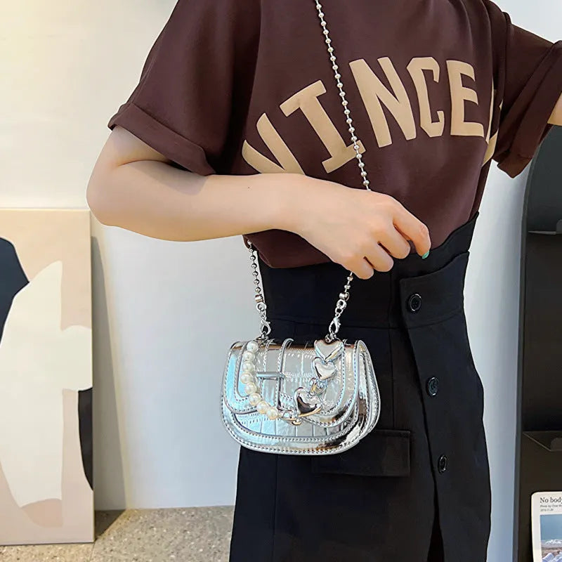 Women's PU leather crossbody bag in horizontal square shape with single shoulder strap