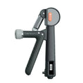 Adjustable spring grip hand exerciser in ABS plastic construction showing three colour options