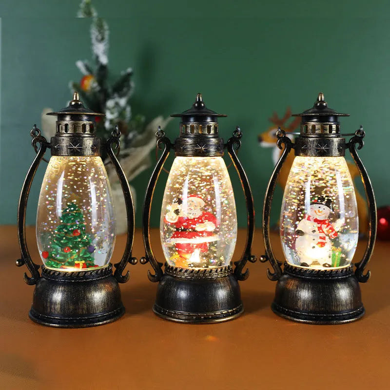 Crystal ball LED oil lamp Christmas decoration in snowman or elderly figure style
