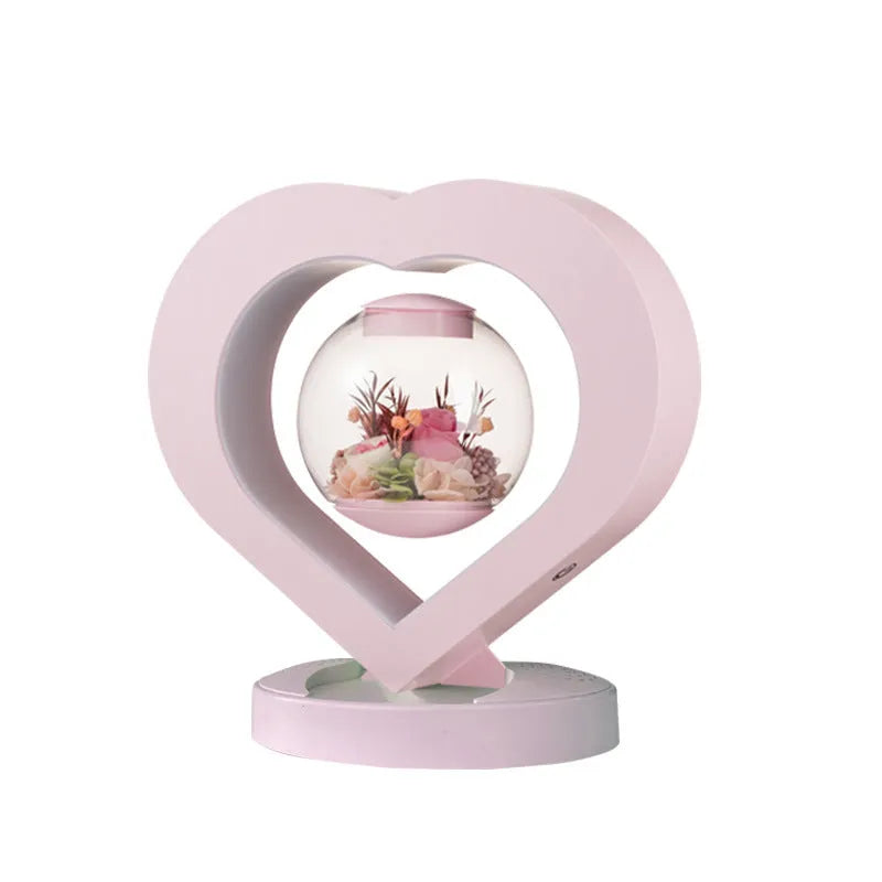 Pink preserved flower rose ornament with optional audio bluetooth and base