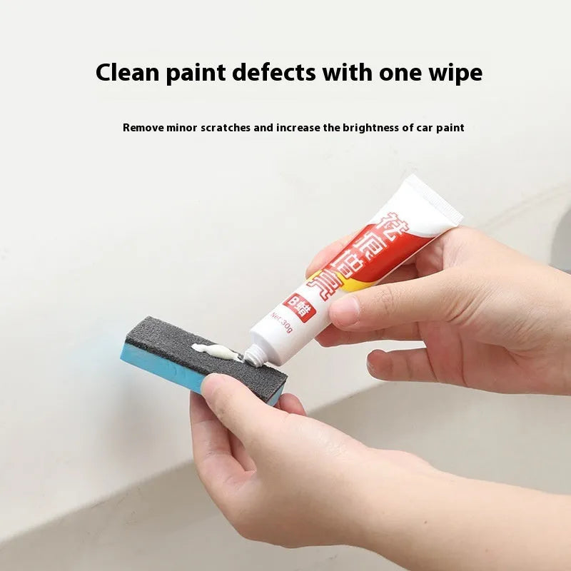 Car repair wax kit with scratch removal compound, brightening compound, and abrasive sponge mop