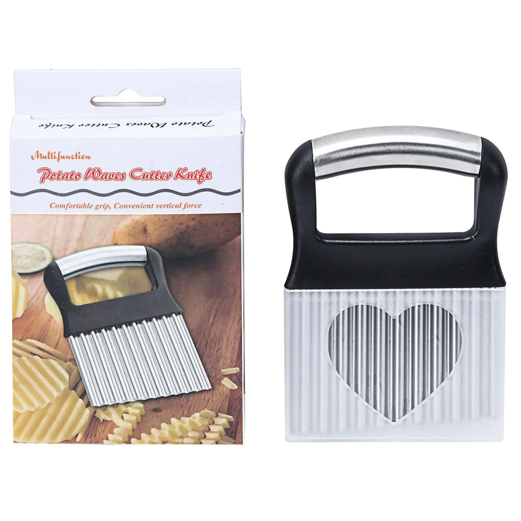 Stainless steel potato wave knife on a kitchen worktop
