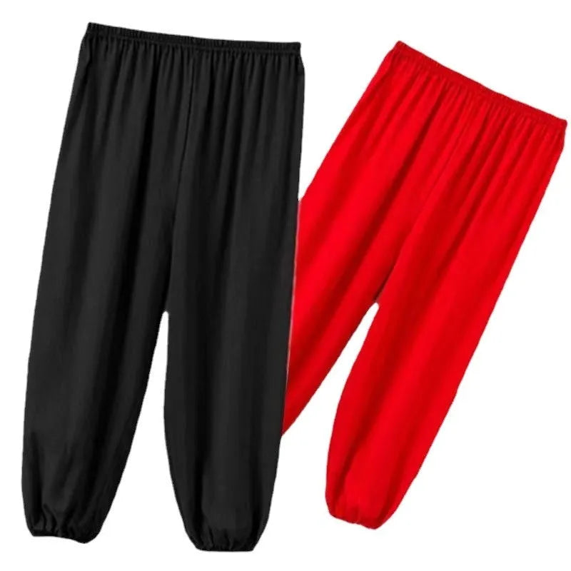 Children's high-elasticity Sanda practice pants in Lycra fabric available in black, red, or white colours