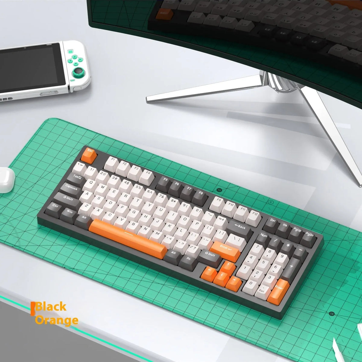 K98 mechanical keyboard with backlight in choice of colours including black orange and sky blue versions