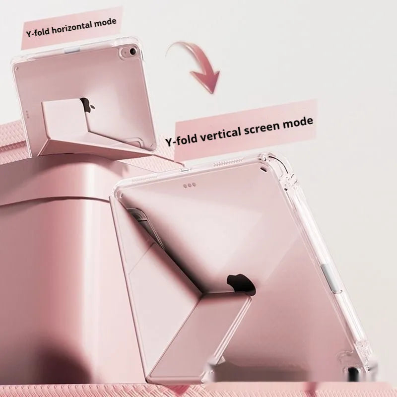 Transparent acrylic iPad protective cover with a folded-out stand in Light Purple colour.