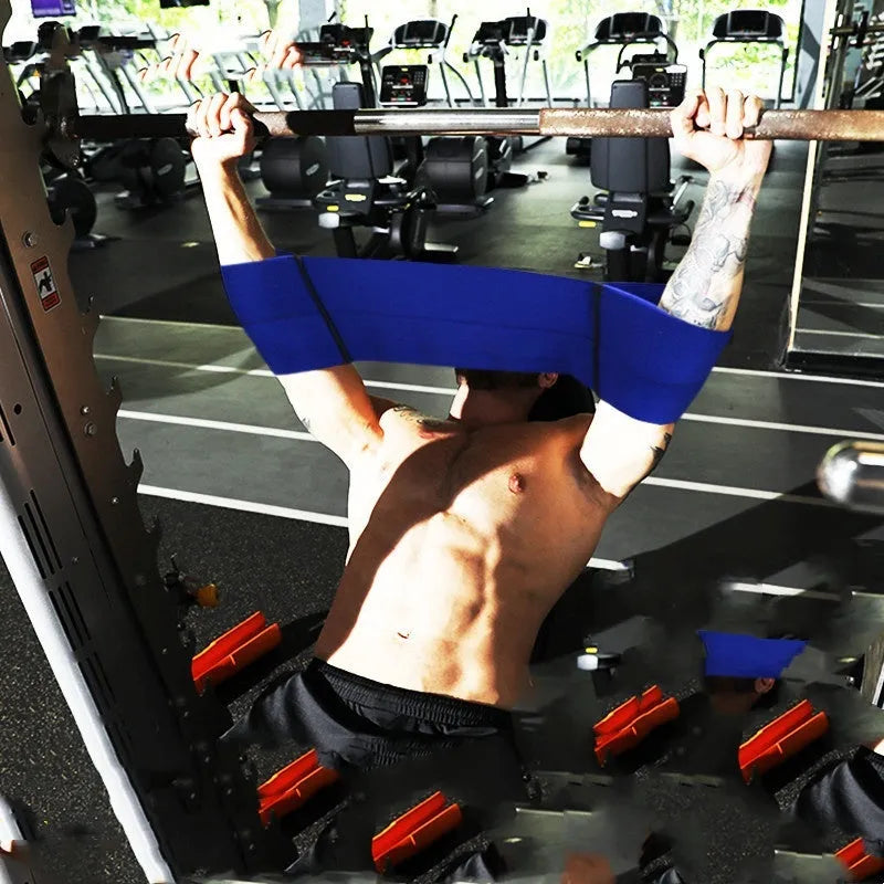 Elastic elbow support compression bandage for boxing and exercise in red, grey, blue, and black colours.