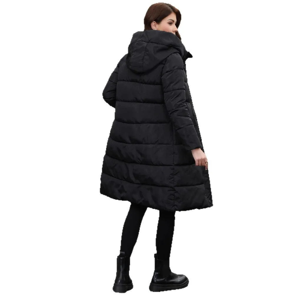 Black men's slim fit hooded winter jacket with long sleeves and regular cuffs