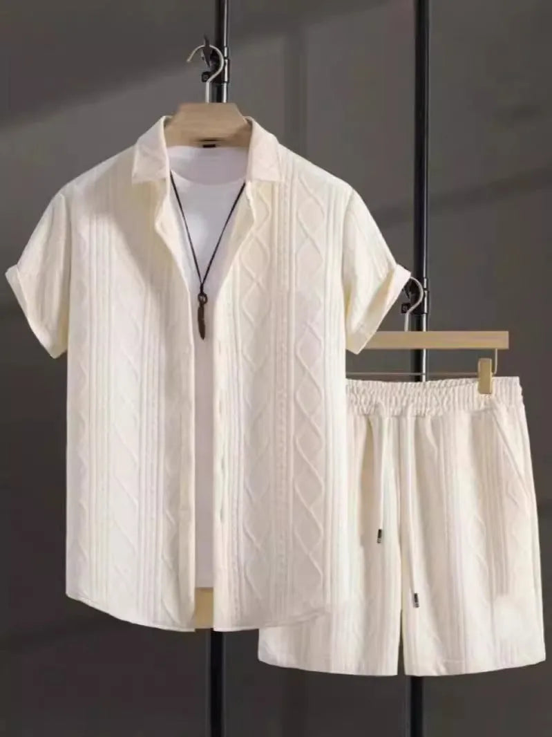 Men's short sleeve suit jacket and shorts set in neutral colour options