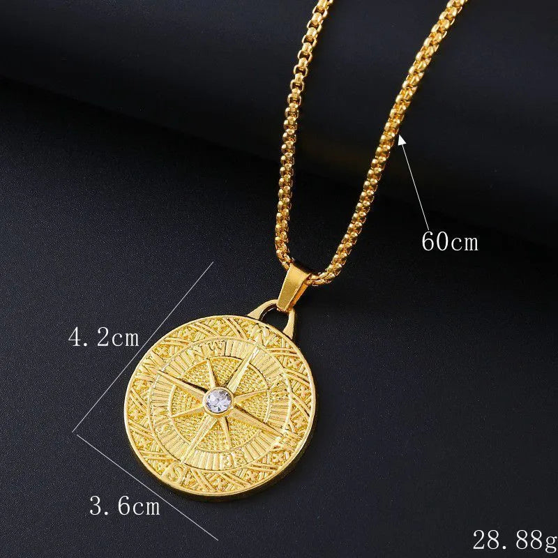 Geometric gold-tone alloy pendant necklace with diamond-cut zircon stone