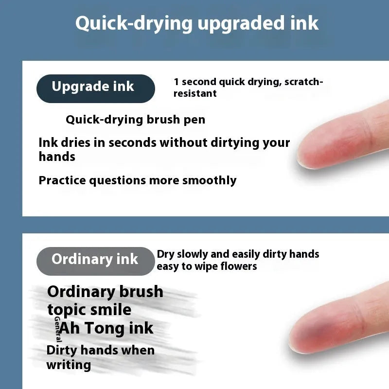 Pack of 10 quick-drying bullet push pen refills in black, red, blue, and ink blue colours.