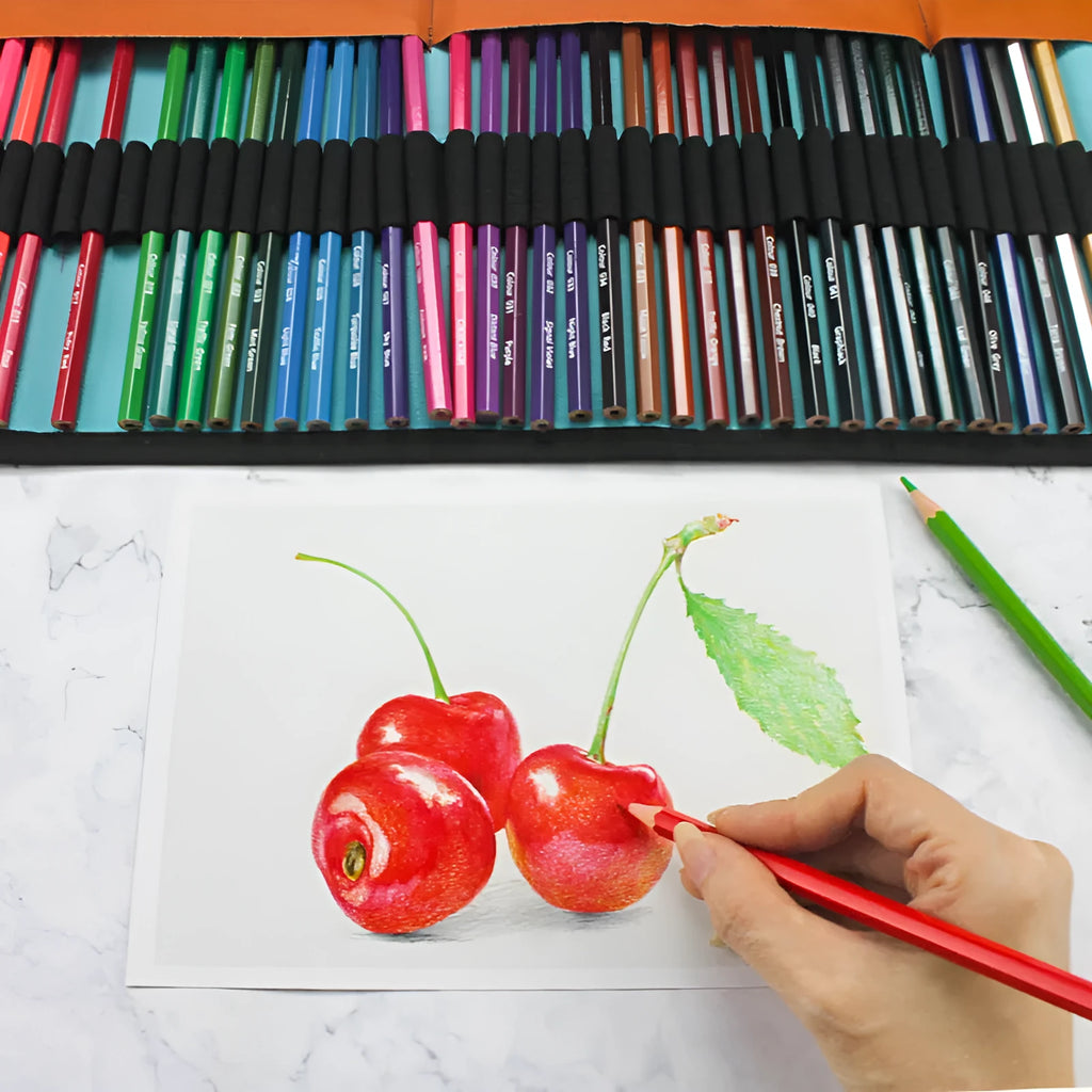 Wooden coloured pencil set with fifty colours in storage case for oil painting